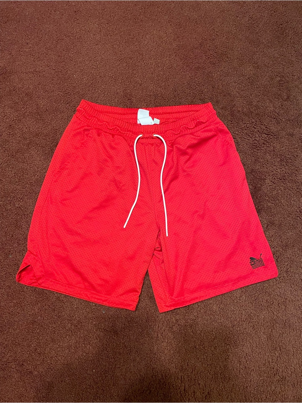 Puma Red Athletic Mesh Shorts with White Drawstring